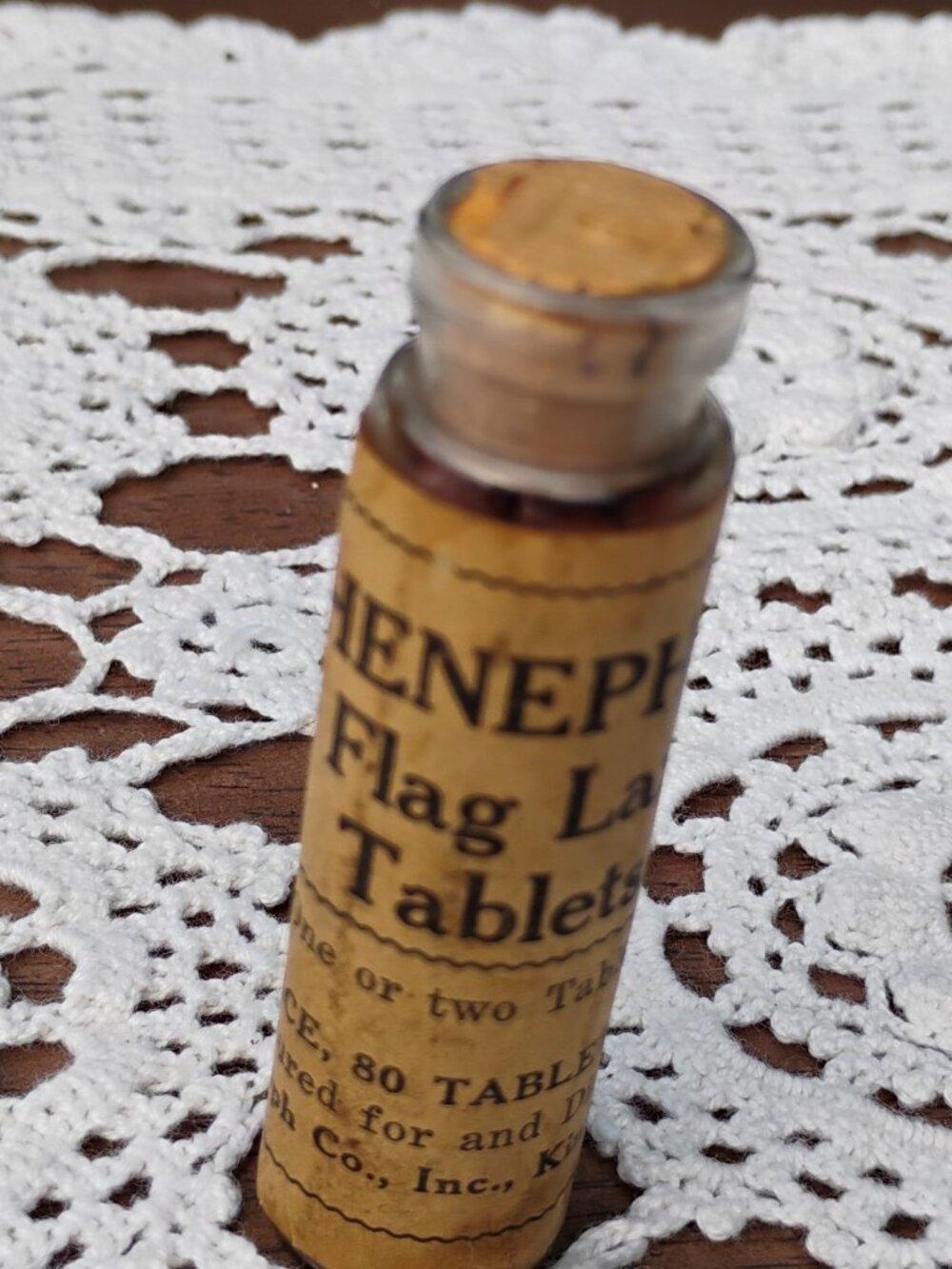 antique corked vial of tablets Heneph's Blue Flag 80 Laxative Tablets circa 1920